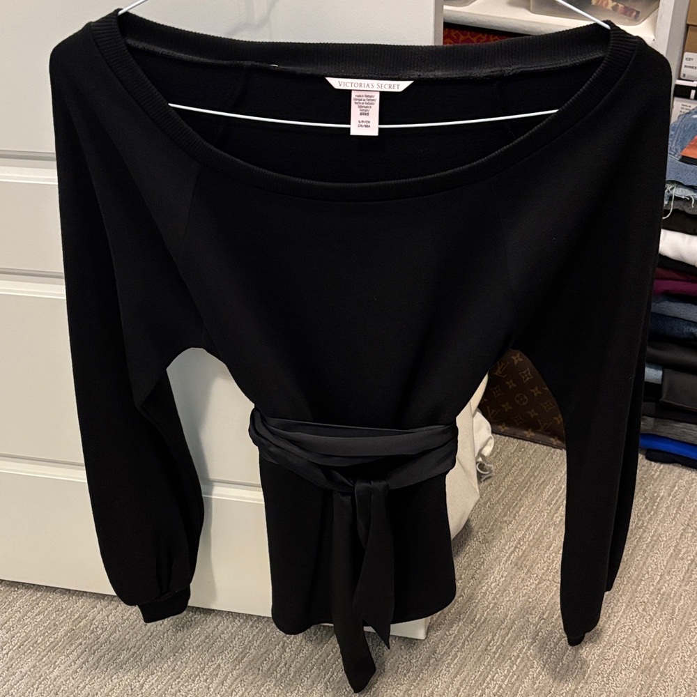 Victoria's Secret Black Women's Sweatshirt with silk tie ribbon
